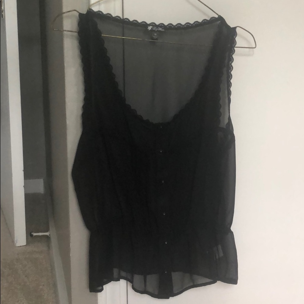 Black sheer button down tank